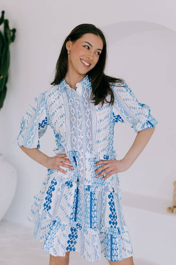 Joop & Gypsy Mini Dress with V Neck Pockets - Blue Haven