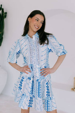 Joop & Gypsy Mini Dress with V Neck Pockets - Blue Haven