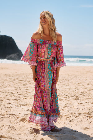 Jaase Tegan Maxi Dress with Shirred Waist Off Shoulder Wing Sleeve - Cedella - Style House Fashion