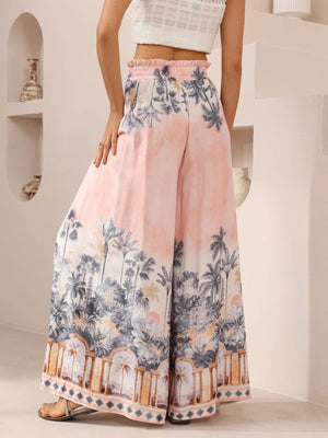 Iris Maxi Palazzo Pants with Drawstring Waist Wide Leg - Pink Paradise