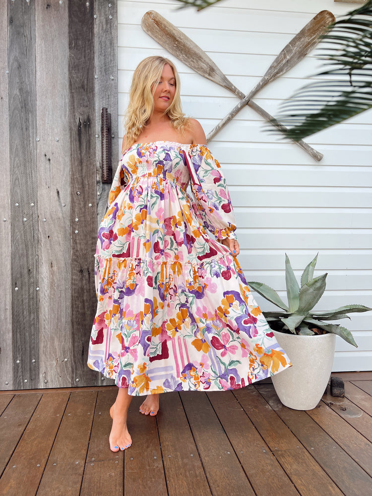 Jaase Tulli Midi Dress with Shirred Bodice Pockets Puff Sleeve - Sweet Lilly - Style House Fashion Jaase Jaase Jaase