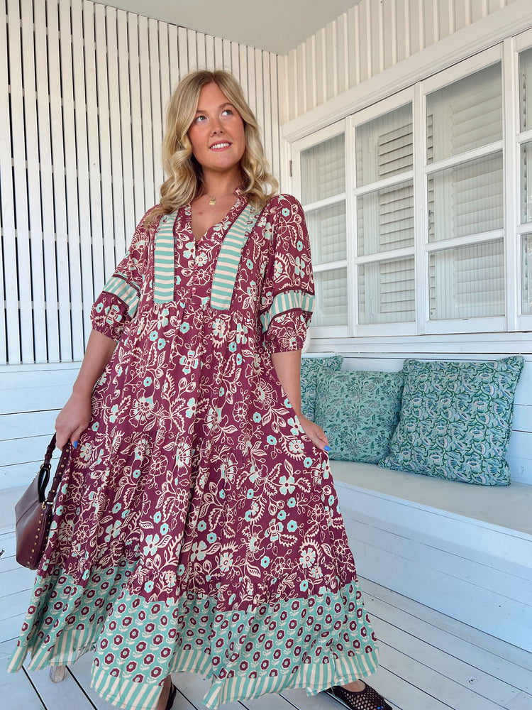 Jaase Mila Midi Dress with V Neck Buttoned Bodice Half Sleeve - Athena - Style House Fashion Jaase