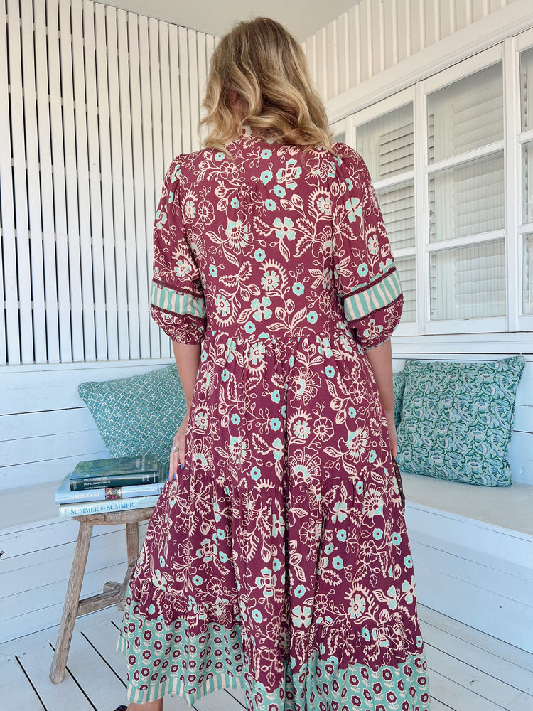 Jaase Mila Midi Dress with V Neck Buttoned Bodice Half Sleeve - Athena - Style House Fashion Jaase