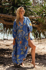 Jaase Loretta Maxi Dress with Pockets V-Neck Tie Bodice - Blue Bell - Style House Fashion Jaase