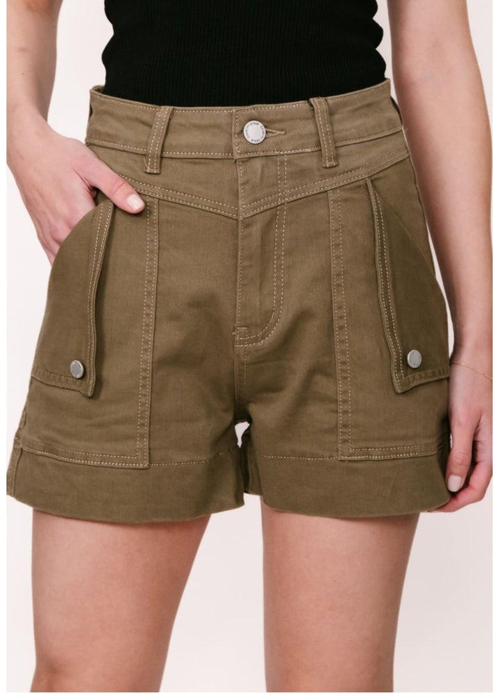 Country Denim Jenna Stretch High Rise Cargo Shorts - Brown - Style House Fashion