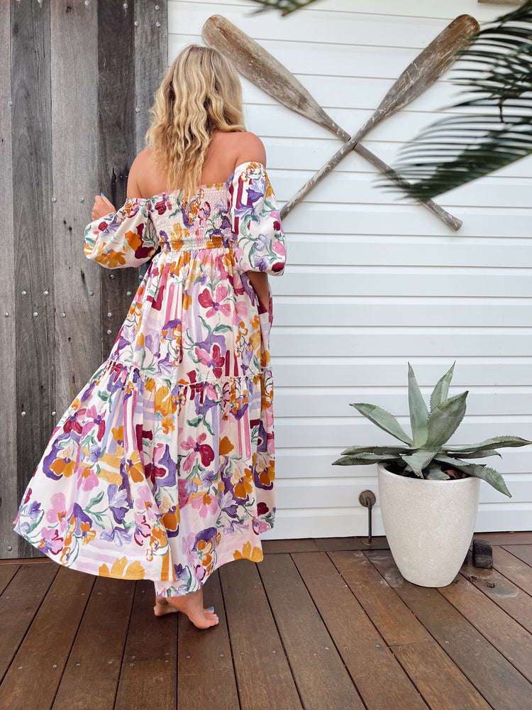 Jaase Tulli Midi Dress with Shirred Bodice Pockets Puff Sleeve - Sweet Lilly - Style House Fashion Jaase Jaase Jaase