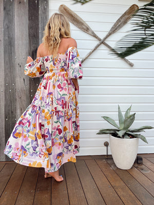 Jaase Tulli Midi Dress with Shirred Bodice Pockets Puff Sleeve - Sweet Lilly - Style House Fashion Jaase Jaase Jaase
