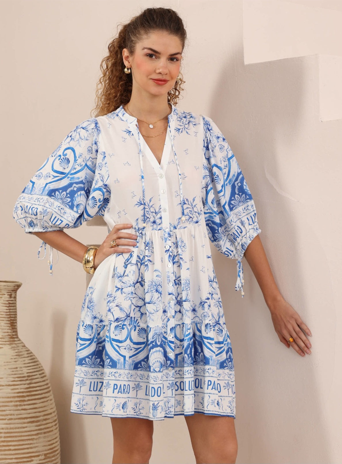 Iris Maxi Emma Mini Dress with V-Neck Buttons Pockets - Azure - Style House Fashion Iris Maxi Iris Maxi Iris Maxi Iris Maxi