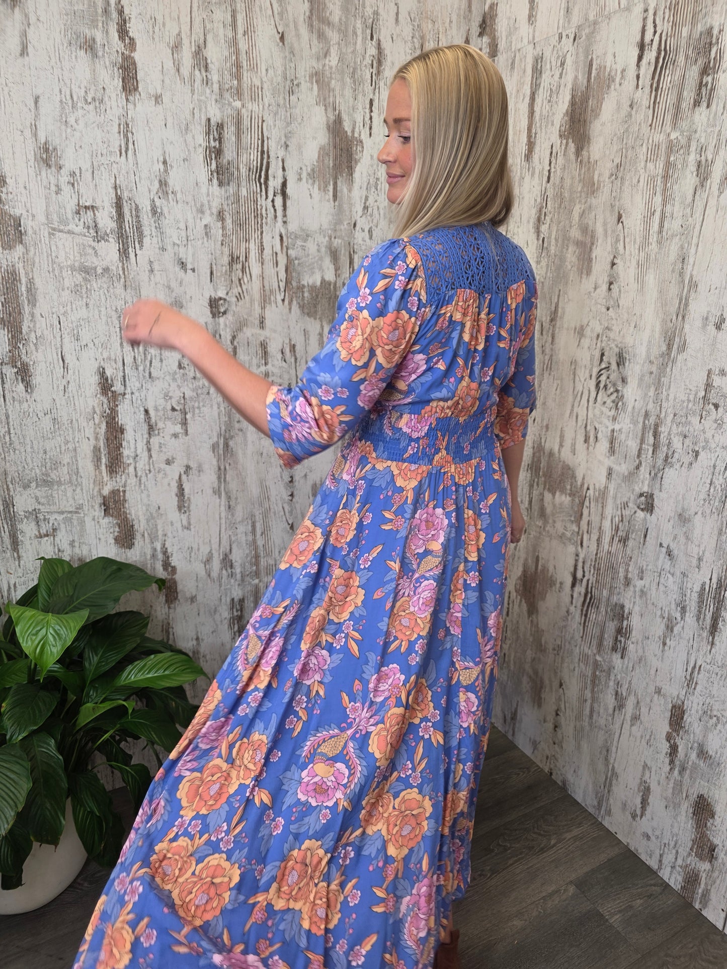 Jaase Indiana Maxi Dress with V-Neck Buttoned Shirred Waist - Glastonbury - Style House Fashion Jaase