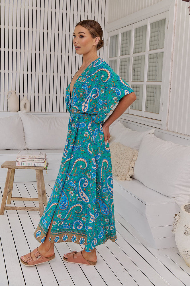 Jaase Fields Maxi Dress with V Neck Caftan Style Sleeve  - Ventura - Style House Fashion