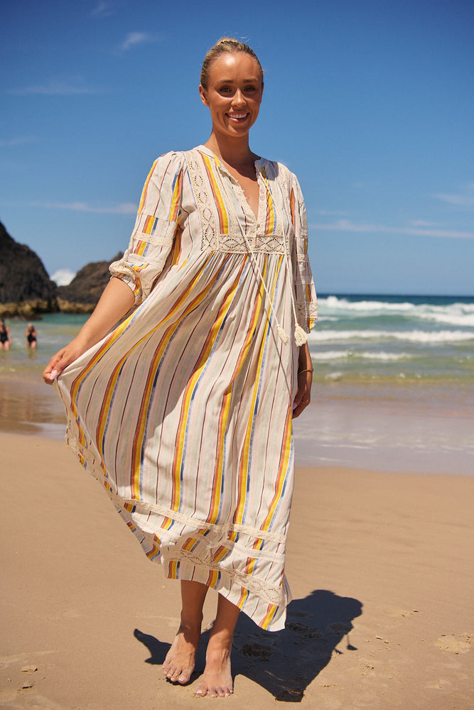 Jaase Meadow Maxi Dress with V Neck Button Bodice - Coloured Sands - Style House Fashion Jaase Jaase Jaase Jaase Jaase Jaase Jaase Jaase