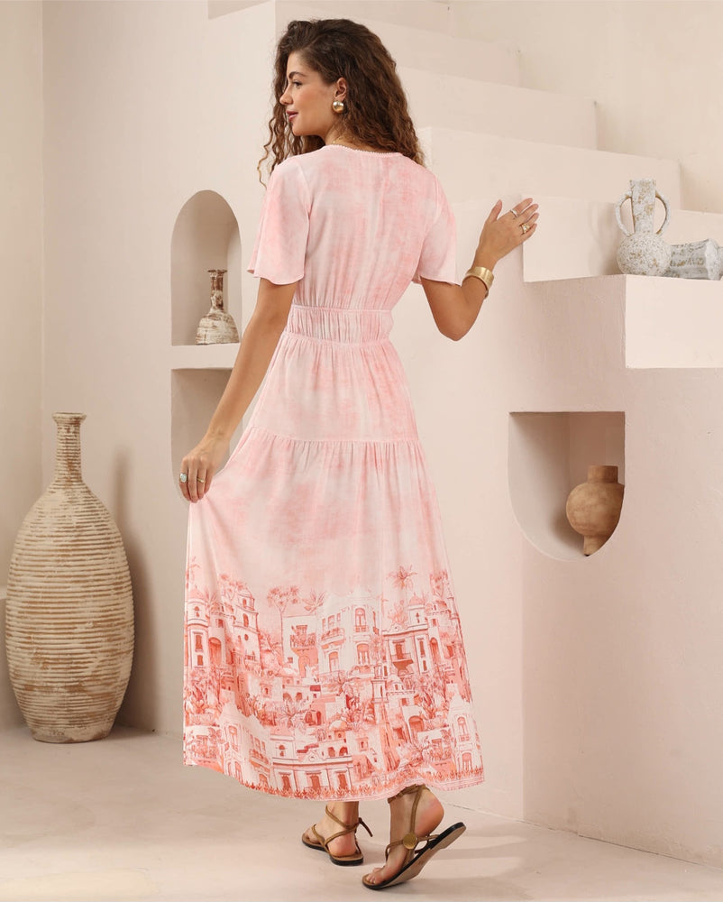 Iris Maxi Cate Maxi Dress with V-Neck Flutter Sleeve - Remi