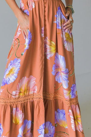 Jaase Carmen Maxi Dress with Cap Shell Sleeve V Neck Pockets Buttoned - Amara Bloom - Style House Fashion Jaase