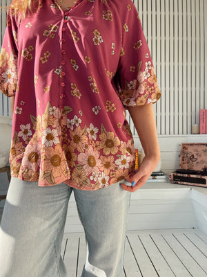 Jaase Arden Blouse with V-Neck Buttoned Half Sleeve Elastic Cuff - Bee Orchid - Style House Fashion Jaase