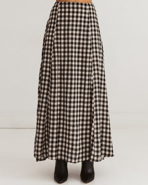 Paper Heart Gingham Maxi Skirt with Elastic Waist A-Line - Gingham