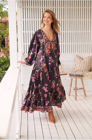 Jaase Teresa Maxi Dress Long Billowy Sleeve - Monarch Bloom - Style House Fashion Jaase