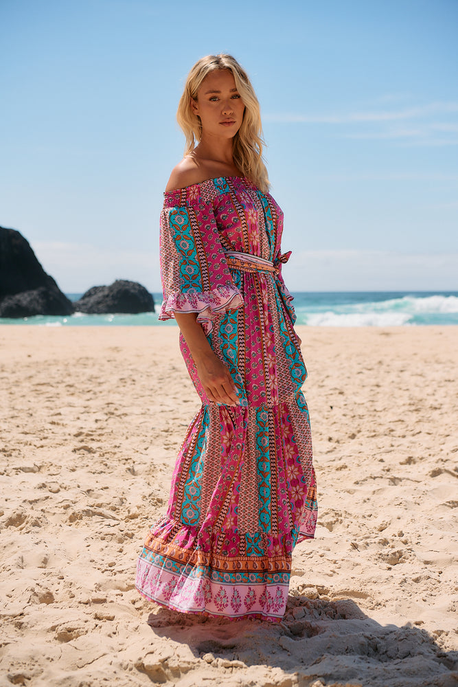 Jaase Tegan Maxi Dress with Shirred Waist Off Shoulder Wing Sleeve - Cedella - Style House Fashion