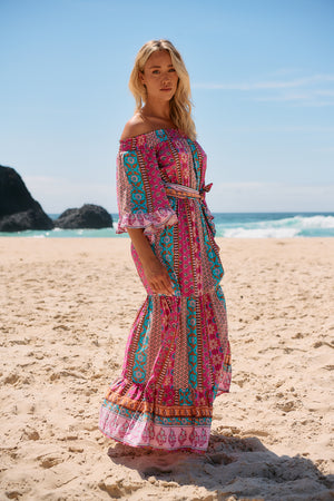 Jaase Tegan Maxi Dress with Shirred Waist Off Shoulder Wing Sleeve - Cedella - Style House Fashion