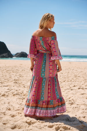 Jaase Tegan Maxi Dress with Shirred Waist Off Shoulder Wing Sleeve - Cedella - Style House Fashion