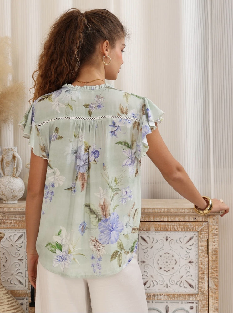 Iris Maxi Jazz Bohemian Blouse V Neck Buttoned - Cassidy