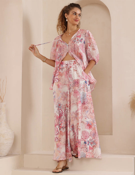 Iris Maxi Palazzo Pants with Drawstring Waist Wide Leg - Hallie