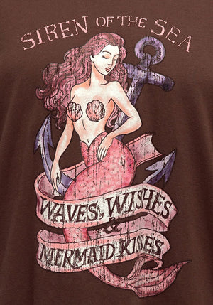 Paper Heart Siren Of The Sea Long Sleeved Vintage T-Shirt - Chocolate - Style House Fashion Paper Heart