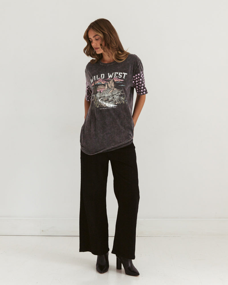 Paper Heart Wild West  Slightly Oversized Vintage T-Shirt - Black Stone Wash