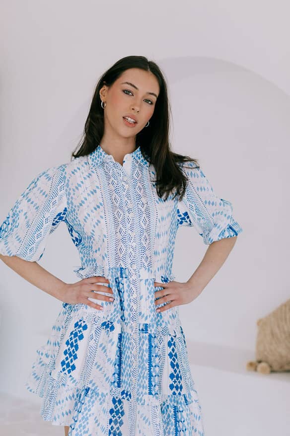 Joop & Gypsy Mini Dress with V Neck Pockets - Blue Haven