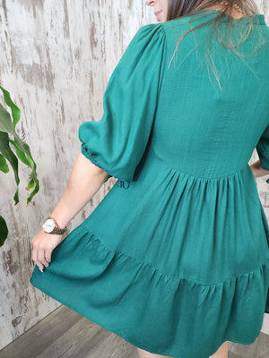 Iris Maxi Emma Mini Dress with V Neck Buttons Pockets - Bottle Green - Style House Fashion Iris Maxi Iris Maxi