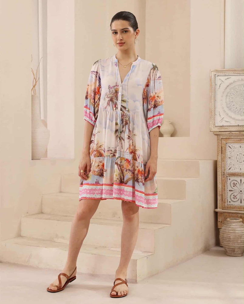 Iris Maxi Emma Mini Dress with V Neck Buttons Pockets - Reverie - Style House Fashion Iris Maxi