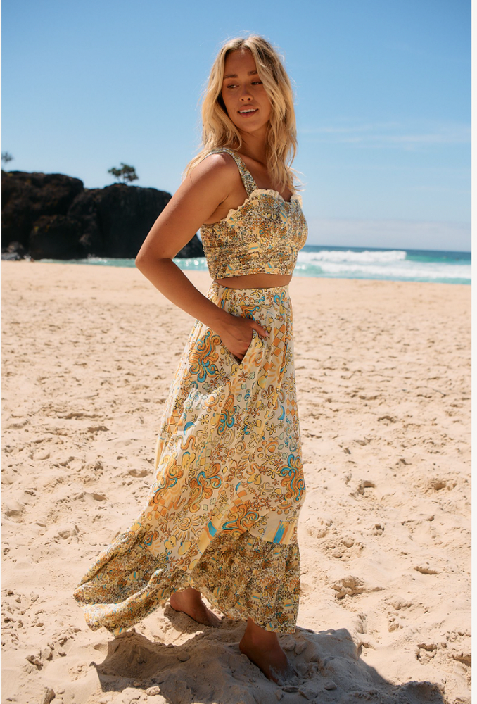 Jaase India Bustier Top with Buttoned Bust Shirred Back - Sonnie