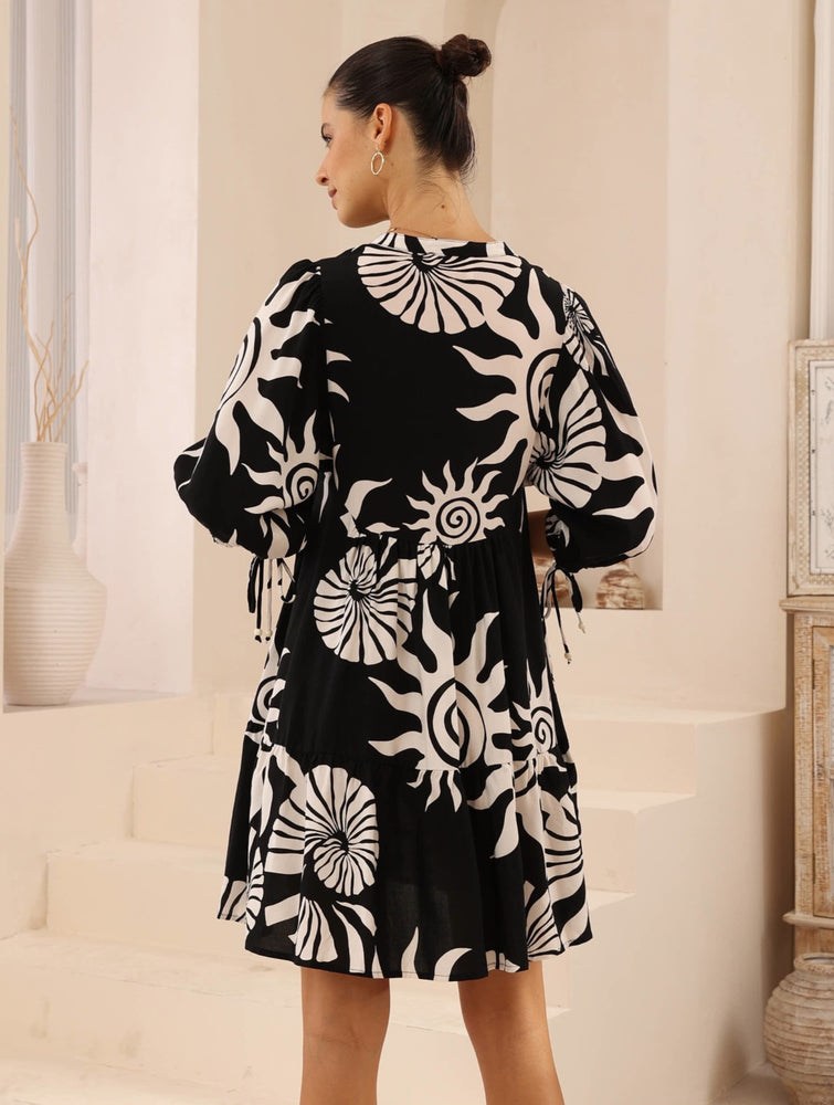 Iris Maxi Emma Mini Dress with V-Neck Buttons Pockets - Eclipse