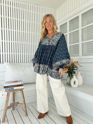 Jaase Paloma Blouse V Neck Tunic Long Billowy Sleeve - Nico - Style House Fashion Jaase