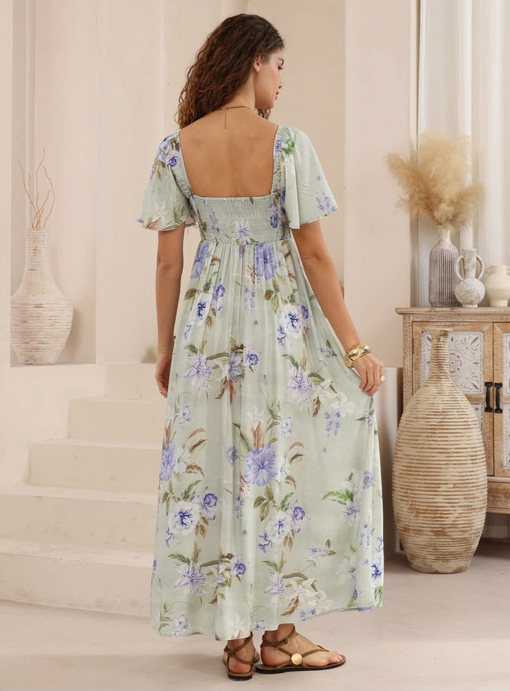 Iris Maxi Charlotte Maxi Dress with Shirred Bodice Flutter Sleeve - Cassidy