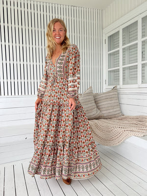 Jaase Teresa Maxi Dress with Long Sleeve Lace Detail Drawstring - Harlowe - Style House Fashion Jaase