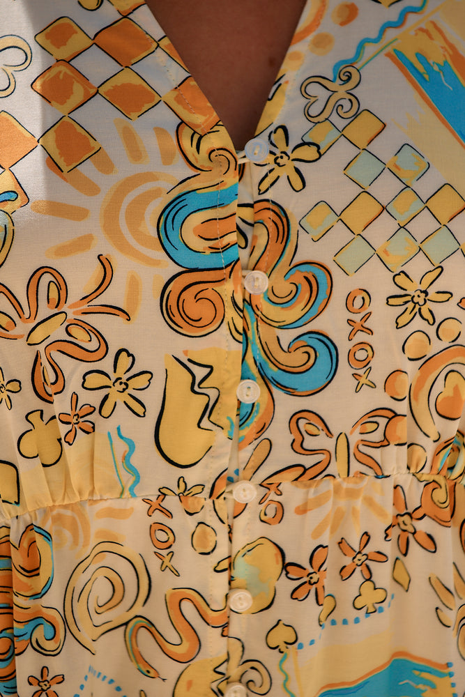 Jaase Ivy Midi Dress with Half Sleeve V Neck Buttons - Sonnie - Style House Fashion Jaase