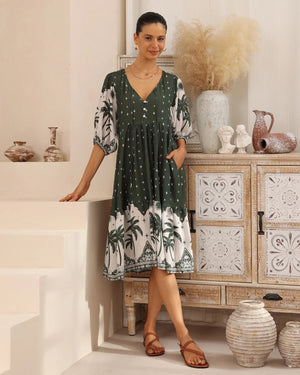 Iris Maxi Dell Midi Dress with Pockets V Neck - Olivine - Style House Fashion Iris Maxi Iris Maxi Iris Maxi Iris Maxi