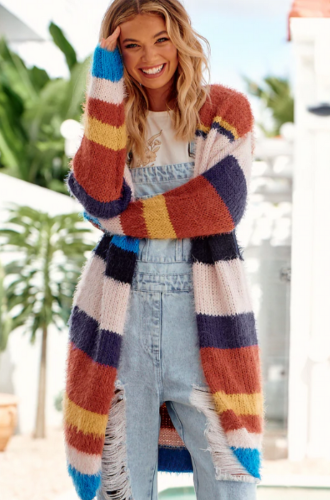 Jaase Rainbow Knit Cardigan Longline