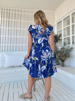 Jaase Tracey Mini Dress V Neck Short Shell Sleeve Button Bodice - Asteria - Style House Fashion Jaase