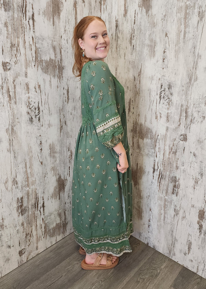 Jaase Meadow Maxi Dress with V Neck Button Bodice - Viridian