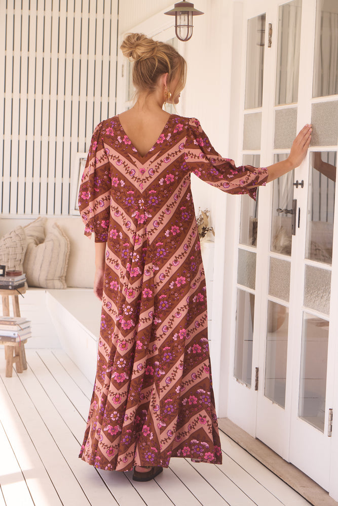 Jaase London Maxi Dress with V Neck Relaxed Shift - Savanna - Style House Fashion Jaase