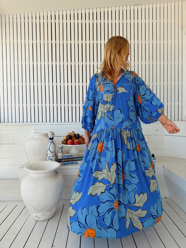 Jaase Loretta Maxi Dress with Pockets V-Neck Tie Bodice - Blue Bell - Style House Fashion Jaase