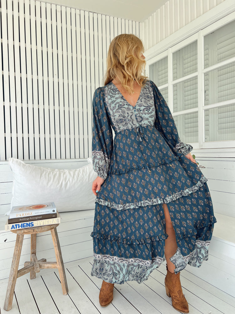 Jaase Luciana Maxi Dress with V Neck Drawstring Billowy Sleeves - Nico - Style House Fashion Jaase Jaase Jaase