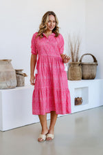 Joop & Gypsy Pink Cotton Midi Dress with V Neck Pockets Tie - Pink