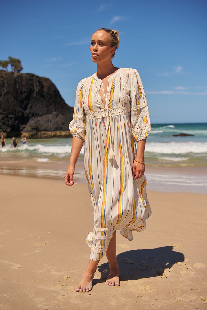 Jaase Meadow Maxi Dress with V Neck Button Bodice - Coloured Sands - Style House Fashion Jaase Jaase Jaase Jaase Jaase Jaase Jaase Jaase