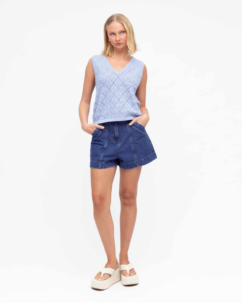 Paper Heart Nina High Rise Denim Shorts - Blue - Style House Fashion Paper Heart