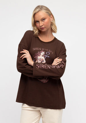 Paper Heart Siren Of The Sea Long Sleeved Vintage T-Shirt - Chocolate - Style House Fashion Paper Heart