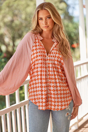 Jaase Larnie Blouse with V-Neck Buttoned Half Sleeve Elastic Cuff - Winny