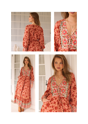 Jaase Arlo Maxi Dress with Pockets V-Neck Buttons Bodice Drawstring Waist - Lillianna - Style House Fashion Jaase