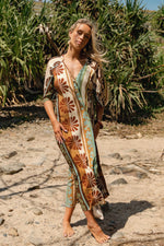 Jaase Bree Maxi Dress with V Neck Button Bodice Hankerchief Sleeve - Cacao Mist - Style House Fashion Jaase